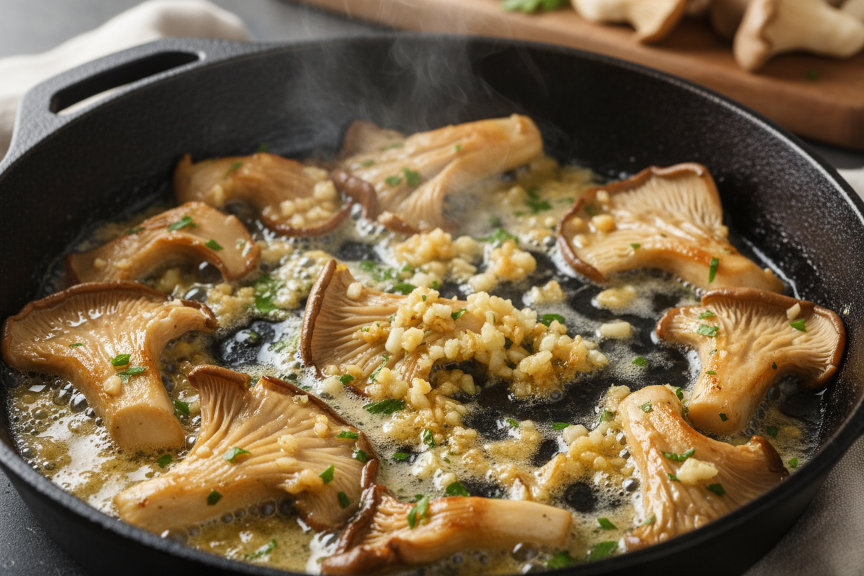garlic butter oyter mushroom cooked